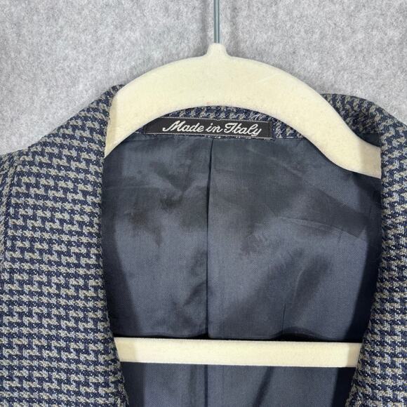 Mani Sport Coat Blazer 42L Blue Wool Silk Tweed Houndstooth Made Italy Saks READ - Picture 5 of 16